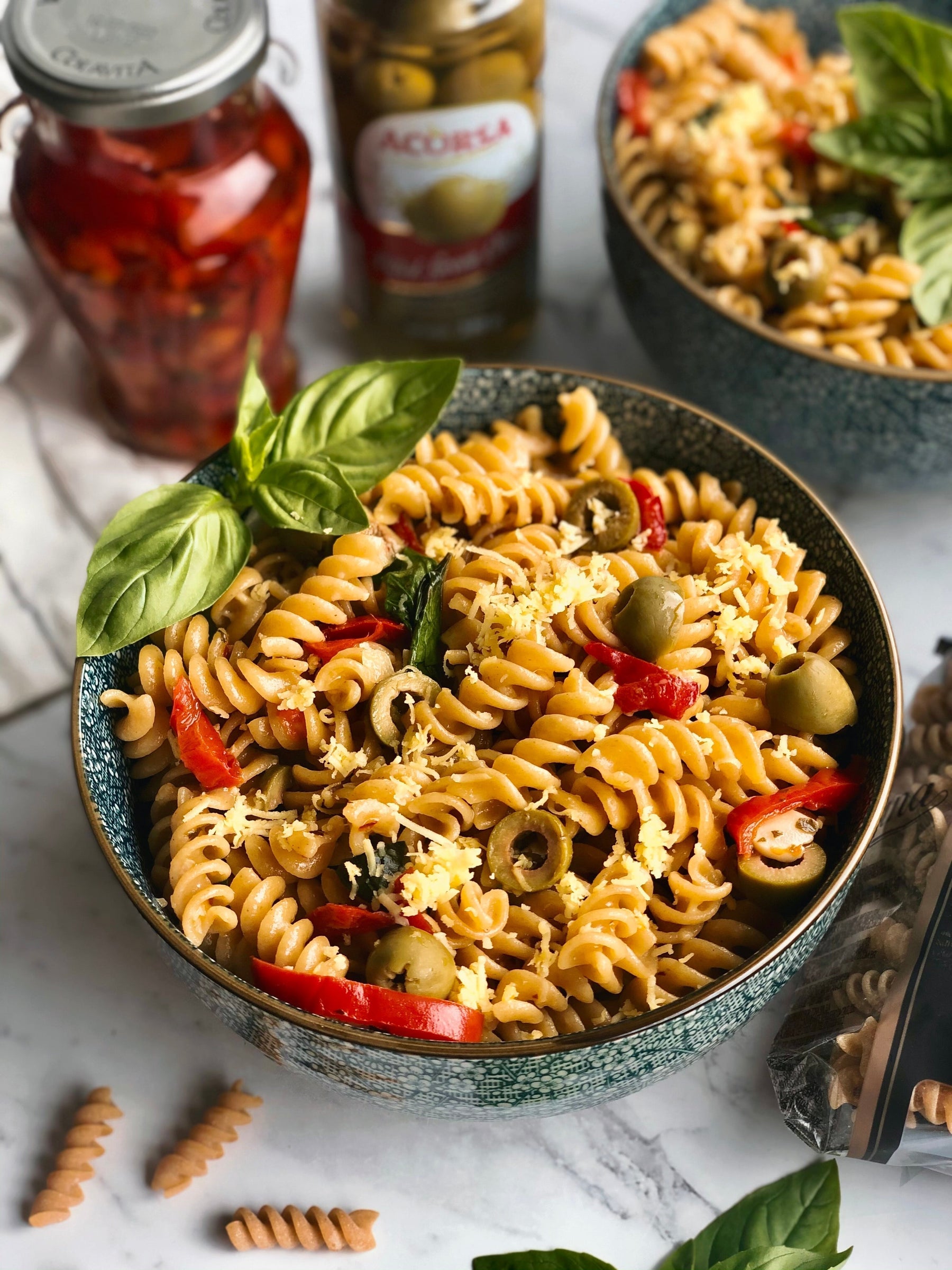 Fresh Spring Fusilli with Peperonata, garlic and Organic olive oil