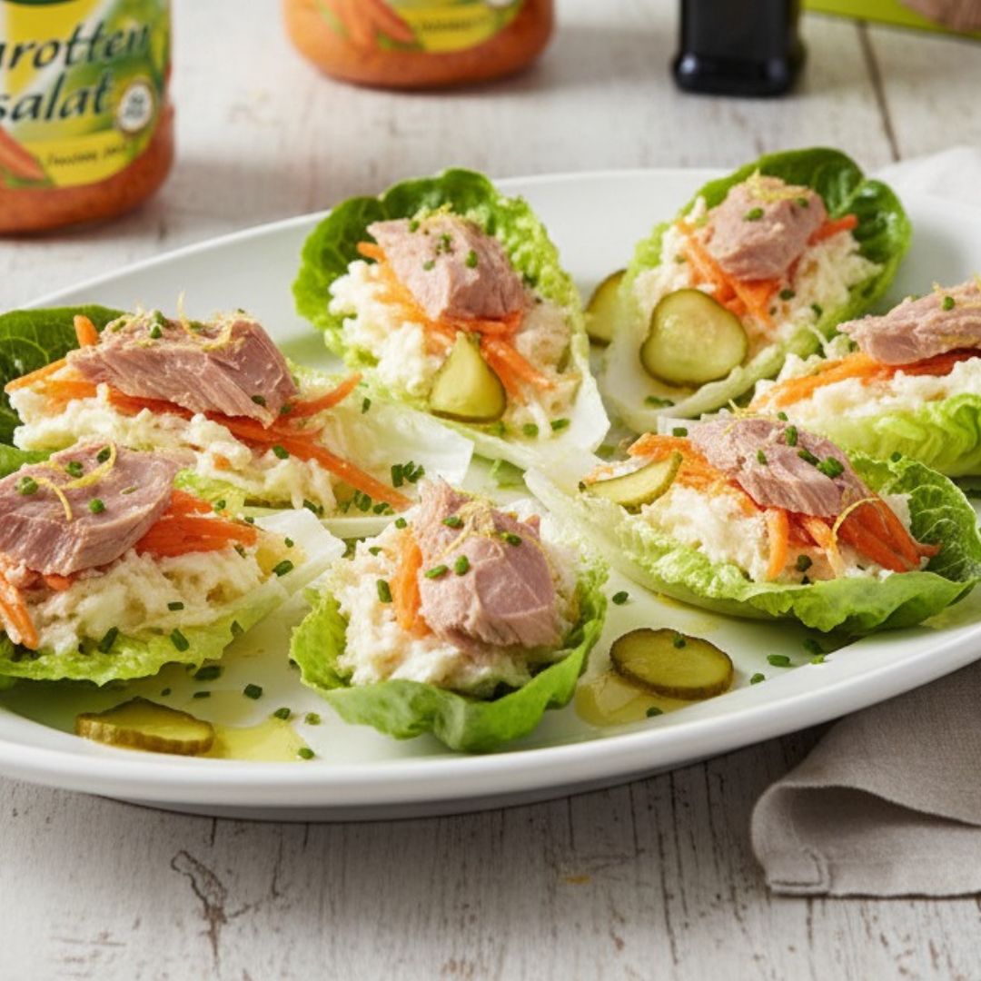 Spring Lettuce Cups with Tuna, Celery and Pickled Cucumber