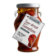 Jar of Colavita sun-dried tomatoes with a label on a white background