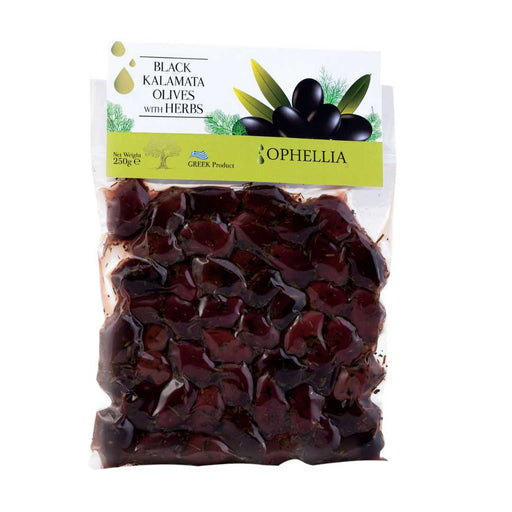 Kalamata Olives with Herbs Vacuum Pack Ophellia 250g | Greek Olives