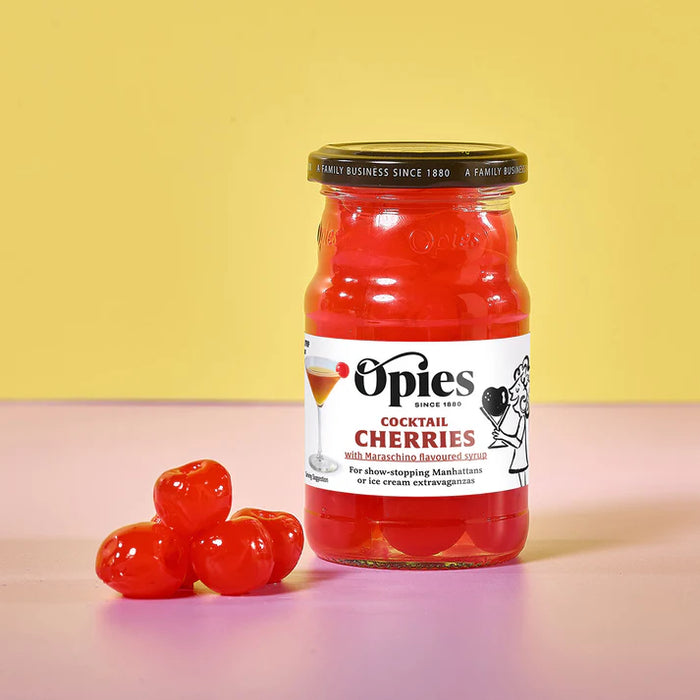 Cocktail Cherries with Stem Maraschino Flavour Opies 225g