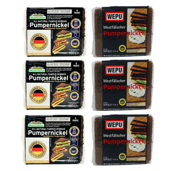 Pumpernickel Bread Value Pack | 3x250g Mestemacher + 3x500g Wepu