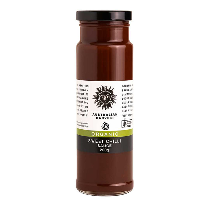 Jar of Australian Harvest Organic Sweet Chilli Sauce on a white background