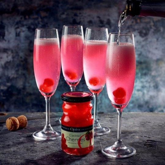 Cocktail Cherries with Stem Maraschino Flavour Opies 225g